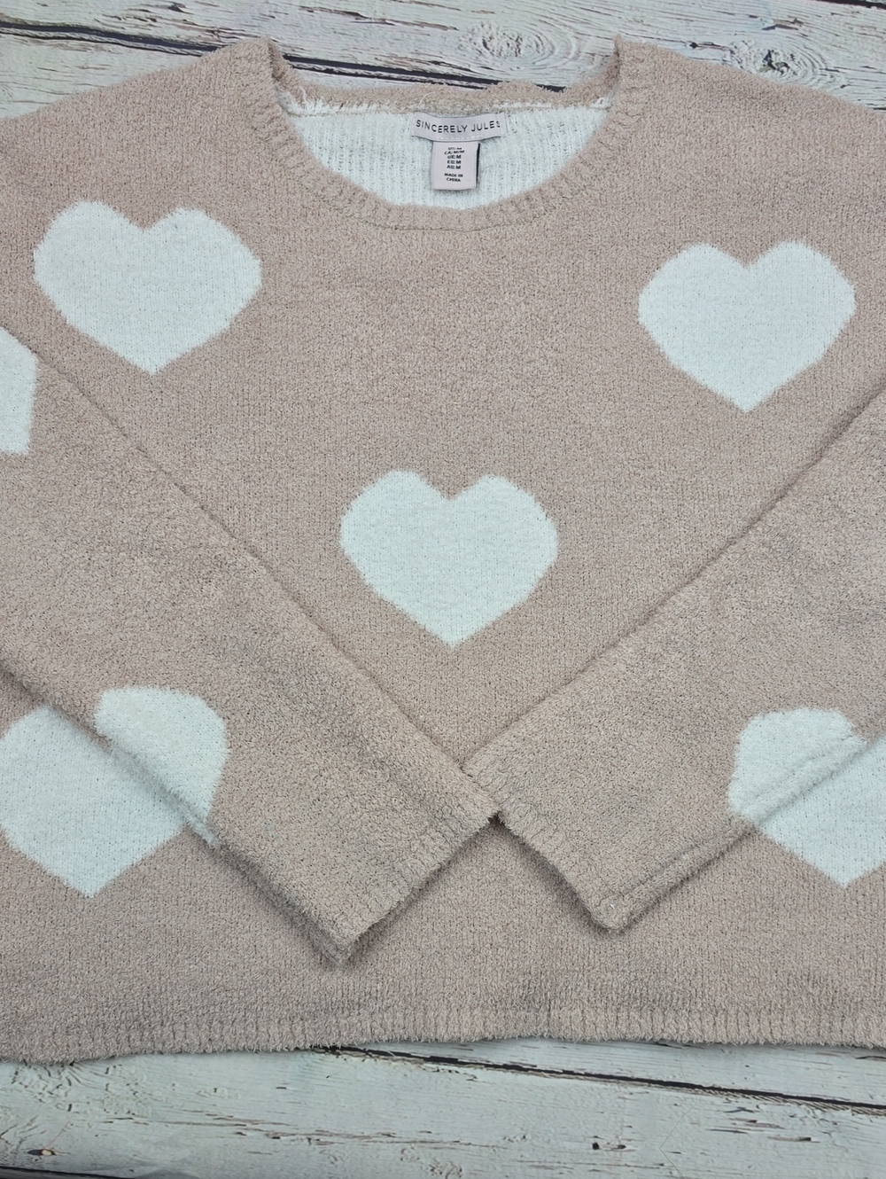 Sincerly Jules Cream Heart Crewneck Sweater